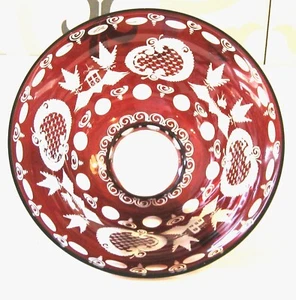 EGERMANN VINTAGE CZECH GLASS BOWL RUBY RED CUT TO CLEAR w TRADITIONAL DESIGNS - Picture 1 of 24