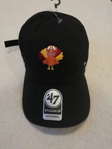 New '47 Clean Up Adjustable Brand Black Hat Cap Orange Logo - Picture 1 of 9