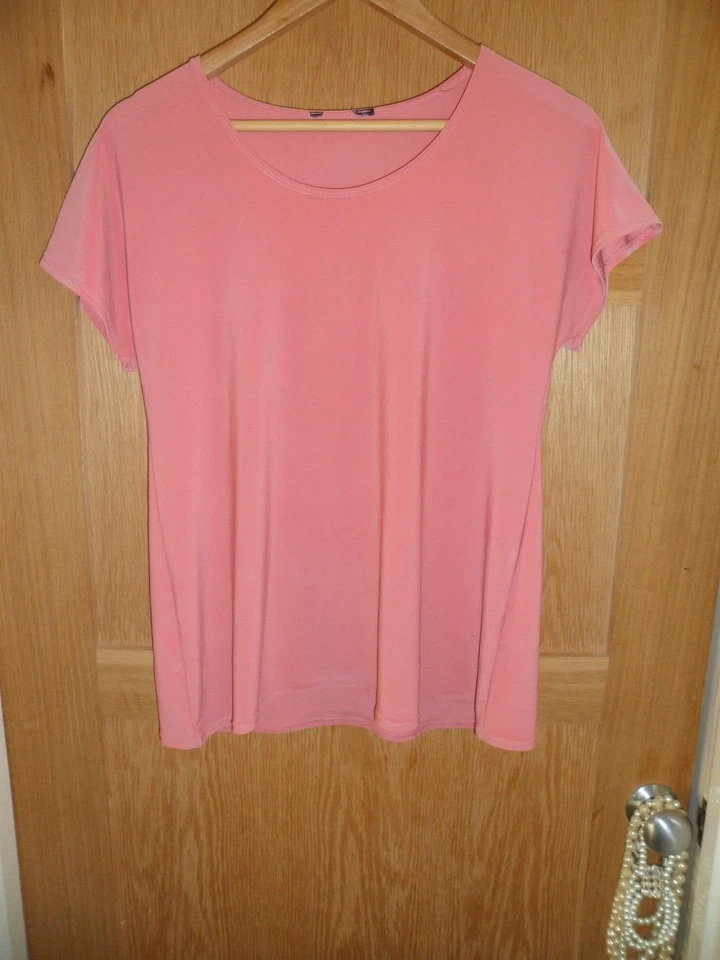 SCOOP NECK STRETCH ROSE PINK LADIES TOP MEDIUM - Image 1 of 1