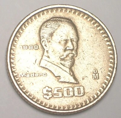 1988 Mexico Mexican 500 Pesos Madero Eagle Coin VF+ - Image 1 of 2