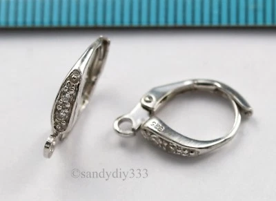 6x RHODIUM STERLING SILVER CZ CRYSTAL LEVER BACK EAR WIRES EARRINGS #3024A - Image 1 of 3