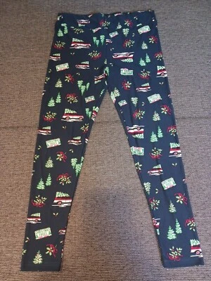 TIME AND TRU CHRISTMAS TREES NAVY FITTED HIGH RISE LEGGINGS L (12-14) - Image 1 of 4