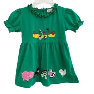 Smock Monkey Green Farm Animal Dress Size 3 - Picture 1 of 8