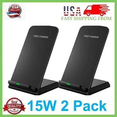 2 Pack Wireless Fast Charger Stand Dock Cradle for Apple iPhone Samsung Galaxy - Image 1 of 4