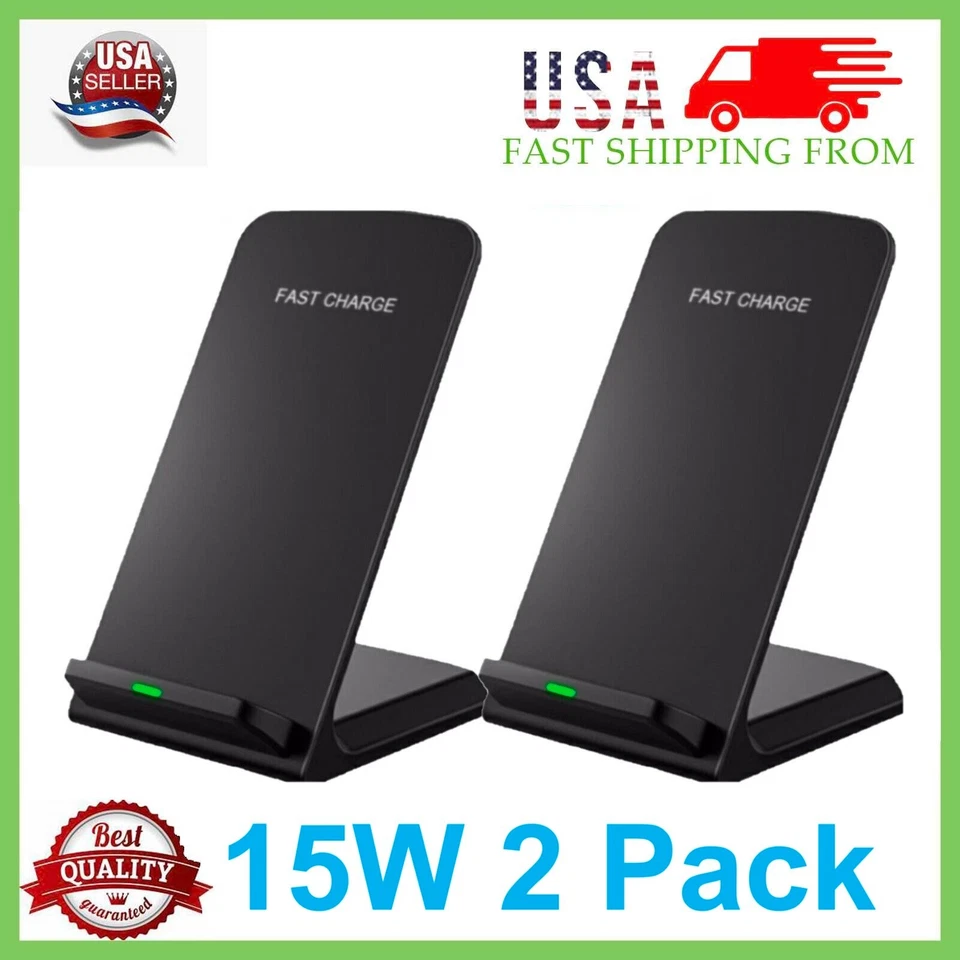 2 Pack Wireless Fast Charger Stand Dock Cradle for Apple iPhone Samsung Galaxy - Image 1 of 4