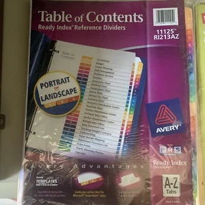 Avery Ready Index A-Z Tabs 11125 Table Contents - Reference Dividers With Bonus - Picture 1 of 2