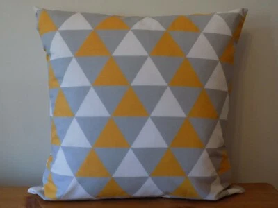 Geometric Triangles Cushion Cover Cotton Fabric 16” Throw Pillow Zip Handmade - Image 1 of 4