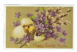 Frohe Ostern Vintage Postkarte Küken Ei Blumen unbenutzt - Bild 1 von 2