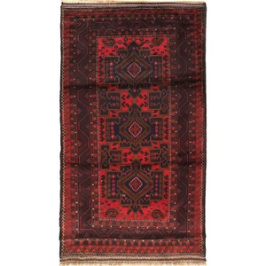 Hand-Knotted Afghan Red Wool Area Rug 4'1" x 7'4" ft - Traditional Style R18779 - Picture 1 of 4
