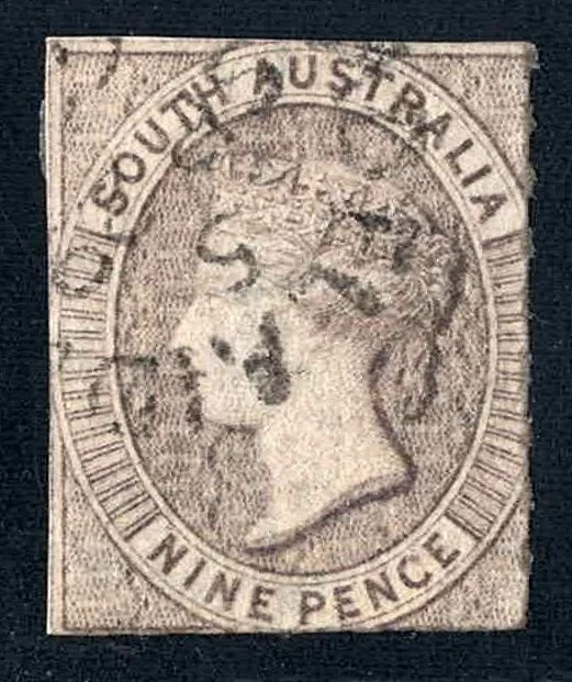 Australia del Sur 1855, 9d Marrón-Violeta, Reina Victoria, Imperf, Usado Foto 1 de 2