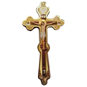 Icono de madera mano bendición cruz Espíritu Santo icxc Virgen María y San Juan 5 1/2" - Imagen 1 de 1