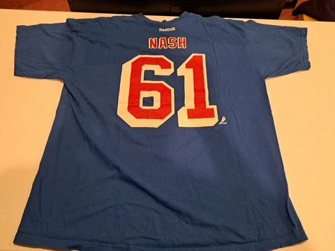 New York Rangers Shirt Adult Large Blue Red NHL Hockey Rick Nash Reebok Mens Cover