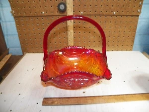 Cesta de vidrio de carnaval vintage INDIANA rojo iridiscente ámbar, reliquia puesta de sol - Imagen 1 de 6