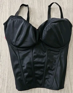 Gok Wan 40F gepolstertes schwarzes Korsett Träger Haken & Ösen rosa Satin Innenborte Anhänger - Bild 1 von 10