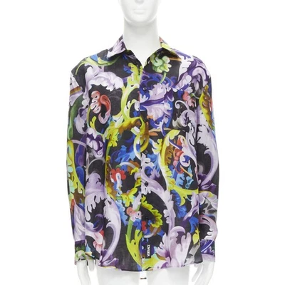 Camisa VERSACE 2021 Pasarela Baroccoflage colorida barroca floral lino EU39 M Foto 1 de 4