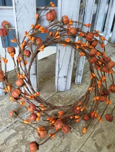 Primitive Pumpkin Pod and Pip Berry Wreath Candle Ring Fall Halloween NWOT - Picture 1 of 5