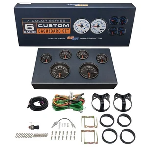 GlowShift 85mm Black 7 Color 6-Gauge Cluster Dashboard Instrument Panel Set - Picture 1 of 7