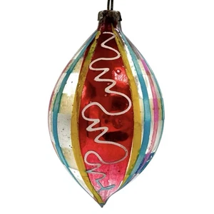 Vintage MCM Quecksilber Glas Streifen & Kringel Weihnachten Träne Ornament 3" - Bild 1 von 10