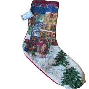 vintage 90’s needlepoint christmas stocking Nos Dickens Village Carolers 22” - Picture 1 of 5