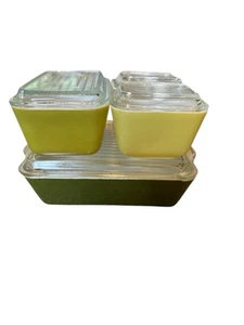 Vtg Pyrex Green Verde 8 Pc Refrigerator Dish Set With Lids - Picture 1 of 7