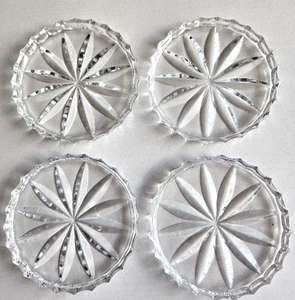 4 Vintage Art Deco Lead Cut Crystal Starburst Clear Heavy Glass Coasters - Picture 1 of 3