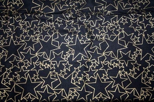 GOLD STARS ON BLACK - 100% COTTON FABRIC - Picture 1 of 4