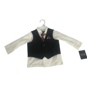 Set camicia e cravatta canotta gessato ragazzo di TFW bianco e nero taglia 3/6 - Foto 1 di 7