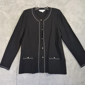 Exklusive Misook Strickjacke Tweed Jacke Gr. S schwarz weiß Borte Perlenknopf - Bild 1 von 15