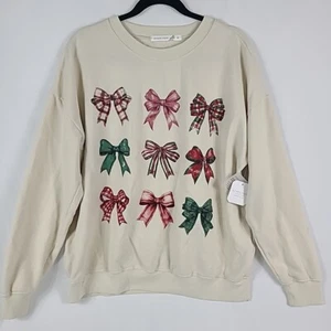 NEW Altar’d State Women's Christmas Bows Sweatshirt Size L NWT - Picture 1 of 7