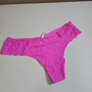 NEW NWT Victoria's Secret XL Sexy Illusions No-Show Lace Thong Panty Pink - Picture 1 of 11