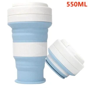 2Pcs 550ml Collapsible Camping Cup Silicone Coffee Cup Portable Travel Mug Blue - Picture 1 of 7