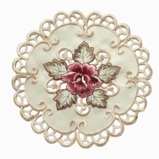 Satin Napperon Mariage Housse Beige 4pcs Table Salle à Manger Fleur Brodée
