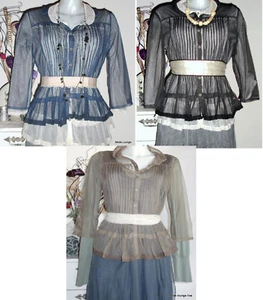 NOA NOA Bluse Netzbluse chiffon blau, grau braun Knöpfe Shirt Top blouse - Picture 1 of 12