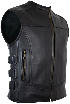 MDM 9027 Herren Lederweste weiches Rindsleder Kutte Lederkutte Racing ohne Kragen