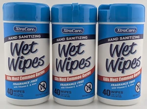 3 x XtraCare Hand Sanitising Wet Wipes Resealable Fragrance Free 40 Pack NEW - Picture 1 of 4