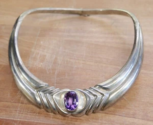 Collana girocollo con cerniera BAYANIHAN 14K e .925 argento sterling viola art deco - Foto 1 di 11