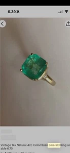 Vintage 4 Carat Colombian Emerald Ring - Picture 1 of 9