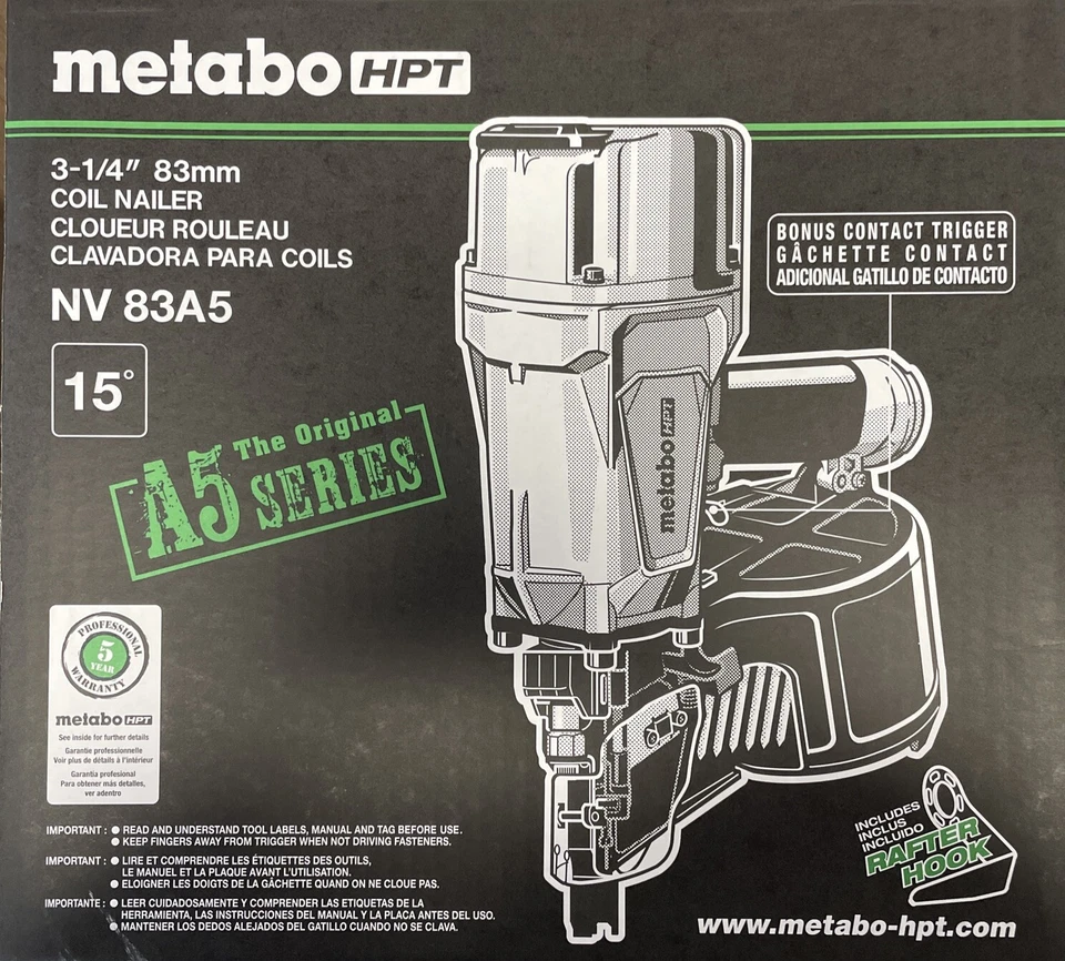 Metabo HPT NV83A5 Coil 3 1/4 Framing Nailer New