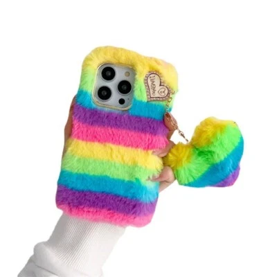 Fundas de teléfono a prueba de golpes con carcasa de felpa de amor arco iris de invierno para funda iPhone Samsung Foto 1 de 4