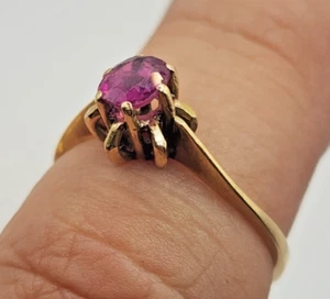 Solid 14ct Yellow Gold Pink Sapphire Ruby Antique Ring Size Q 14K 585 2.15g - Bild 1 von 10