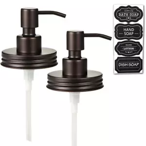 2 Pack Stainless Steel Mason Jar Liquid Soap Dispenser Lid for Kitchen Bathroom - Picture 1 of 7