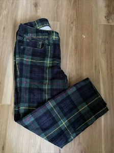 Girls Sz 10 Ralph Lauren Plaid Skinny Cropped Jeans Navy Green Stretch - Picture 1 of 6