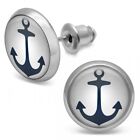 1 Pair Anchor Studs Earrings Silver Anchor Maritime Rockabilly Rockabella