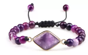 Diamantförmiges lila Amethyst Stein Perlen Armband - Bild 1 von 1