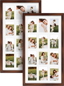 12 Opening 4X6 Collage Picture Frames Set of 2, Rustic Brown Multiple Frames for - Picture 1 of 12