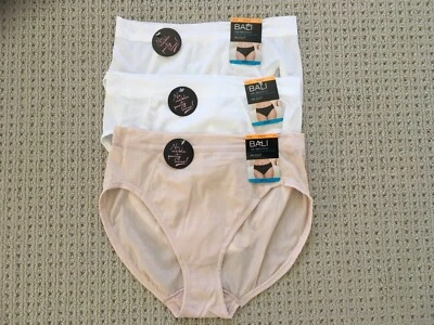 3 PAIR WOMENS BALI ONE SMOOTH U HIGH-CUT PANTIES WHITE & NUDE SIZE L/7 NEW W/TAG - Image 1 of 4