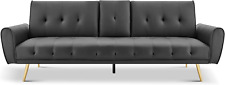 Black Faux Leather Sofa Bed with Cup Holder & Recliner
