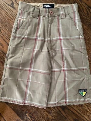 Bermuda O'Neill Shorts Tan Xadrez SUPER COOL SKATER Board LOGO PATCH Meninos 7/8 23 - Imagem 1 de 4
