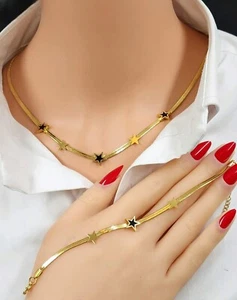 Elegante goldene Sterne Halskette Armband vergoldet Damen Schmuck Set Geschenke - Bild 1 von 1