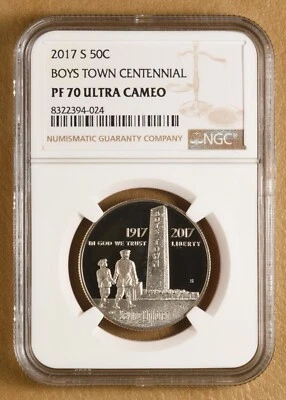 2017 S Boys Town Centennial Commemorative Half Dollar NGC PF 70 Ultra Cameo - Image 1 of 2